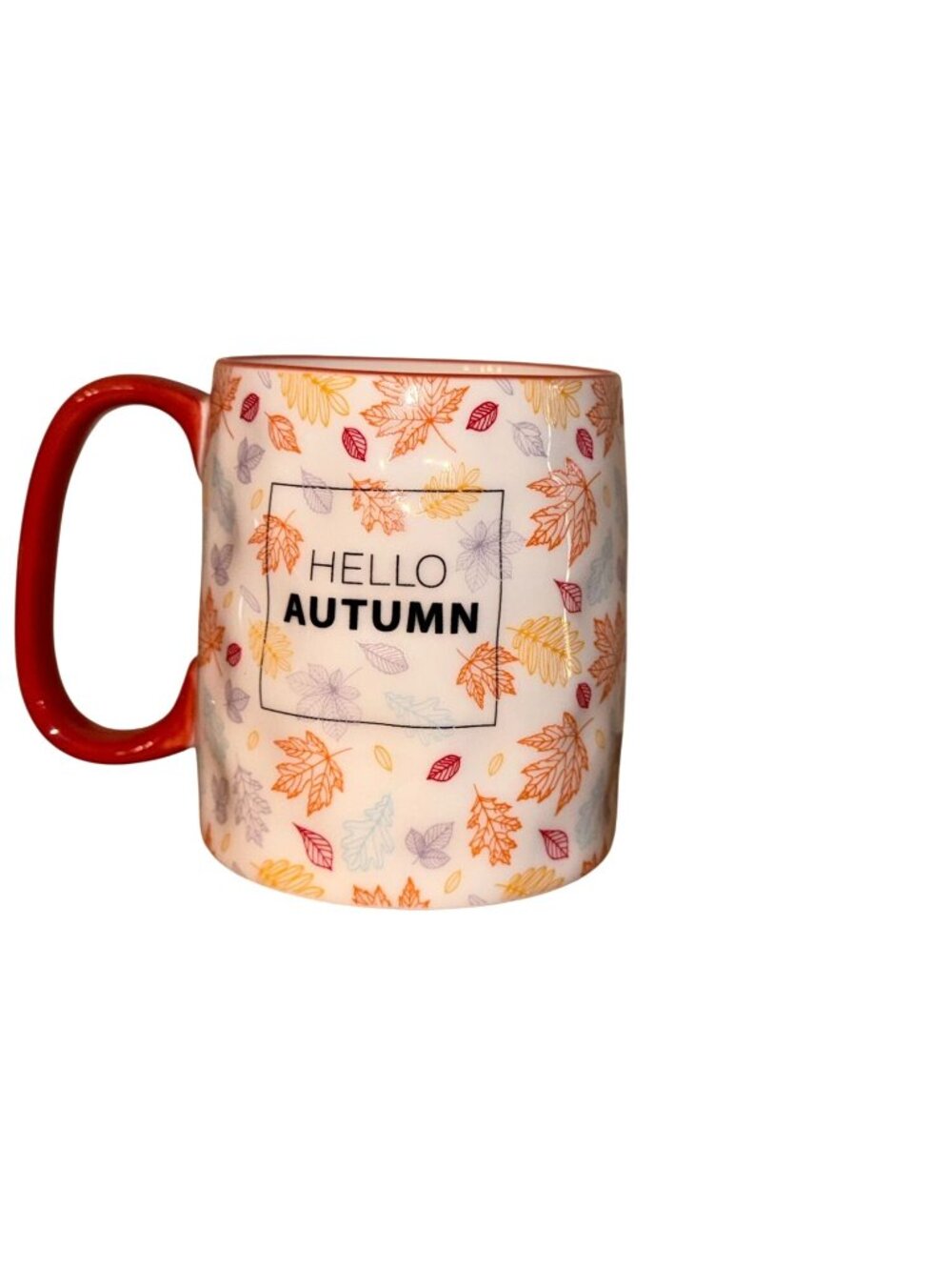 Hello Autumn Ceramic Mug With Red Handle & Fall Leaf Pattern 10 Strawberry Stree